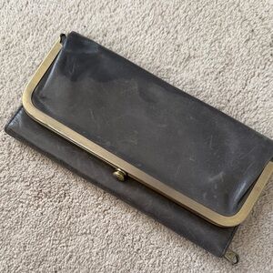 HOBO Rachel Gray Leather Wallet with Gold Accent